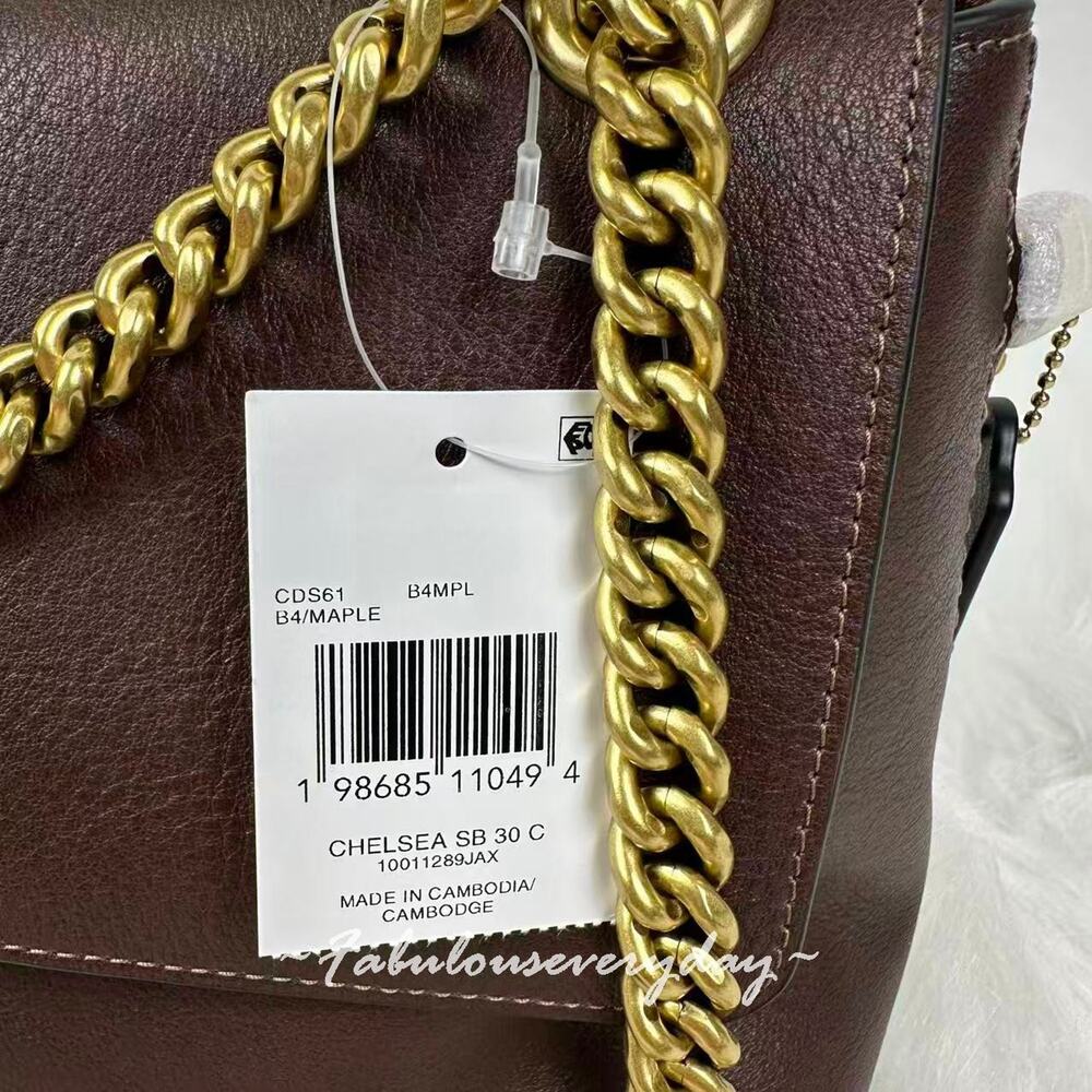 COACH Chelsea Shoulder Bag 30 With Chain In Leather CDS61 Brass/Maple NWT - Picture 6 of 10